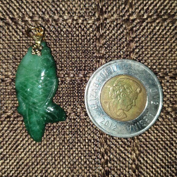 Beautiful Vintage Hand Carved Double Sides Genuine Green Jade Koi Fish Pendant - Picture 5 of 13